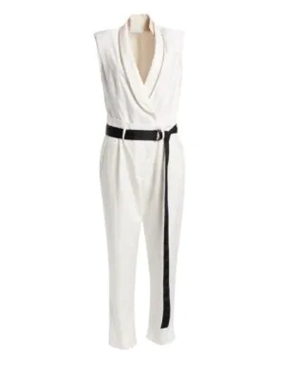 Brunello Cucinelli Paillette-lapel Linen Cotton Jumpsuit In White