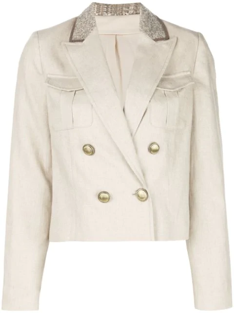 Brunello Cucinelli Paillette-collar Double-breasted Cropped Linen ...