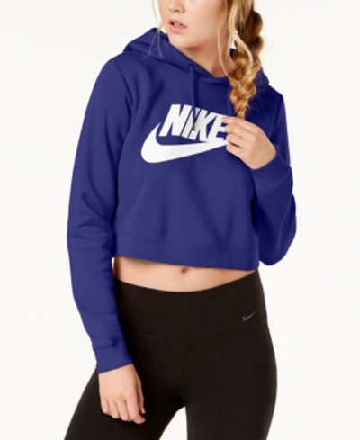 Nike Sportswear Rally Logo Cropped Fleece Hoodie In Light Concord