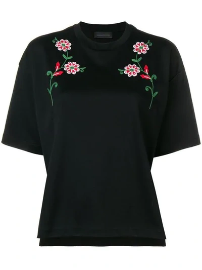 Diesel Black Gold Flower Embroidery T-shirt In Black