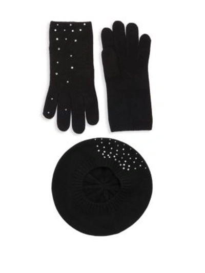 Portolano 2-piece Embellished Cashmere Beret & Gloves Set In Black