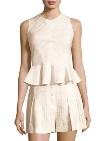 Rebecca Taylor Textured Striped Peplum Top In Creme Brulee