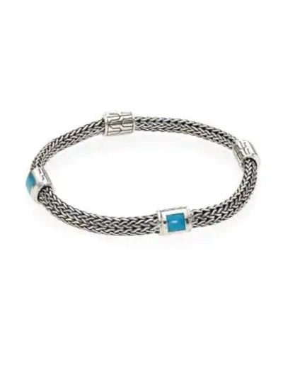 John Hardy Classic Chain Gemstone & Sterling Silver Four-station Extra-small Bracelet In Grey