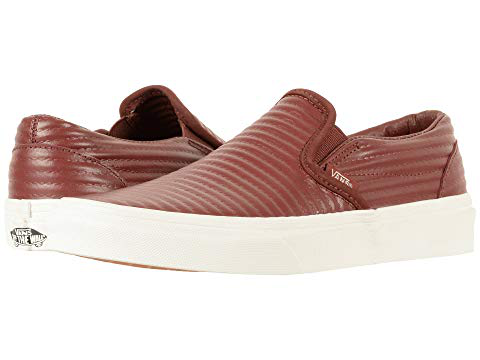 vans red leather slip on
