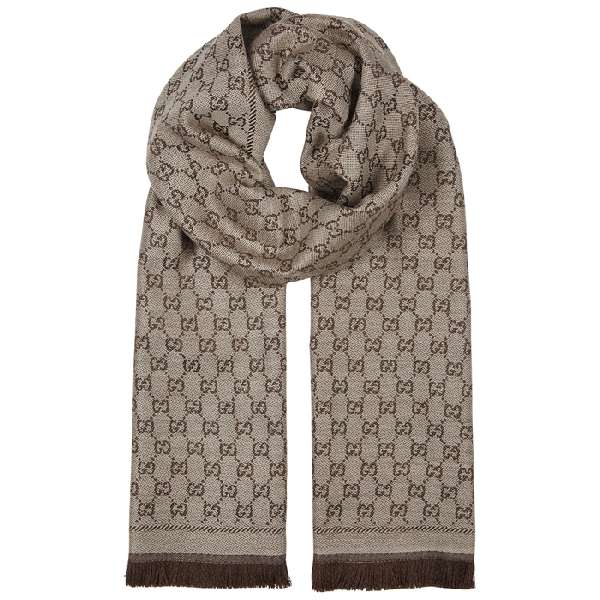 Gucci Gg Jacquard Wool Scarf In Beige | ModeSens