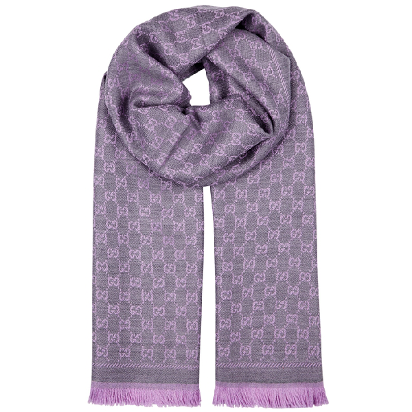 Gucci Gg Jacquard Wool Scarf In Lilac ModeSens