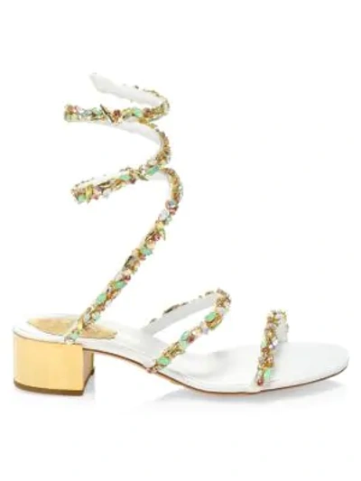 René Caovilla Jewel Mid-heel Ankle-wrap Sandals In White Satin