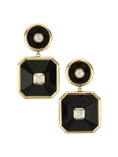 Maria Canale Women's Pyramind 18k Yellow Gold, White Diamond & Black Onyx Double Drop Earrings In Gold Black