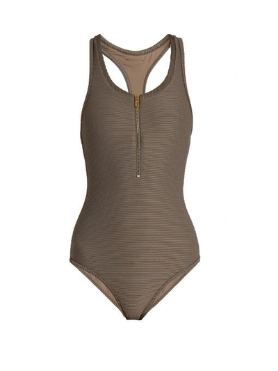 Heidi Klein Huntington Beach Zip-front One-piece Swimsuit, Gray In Grey