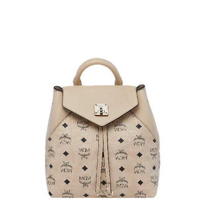 Mcm Essential Visetos Small Leather Logo Backpack In Beige