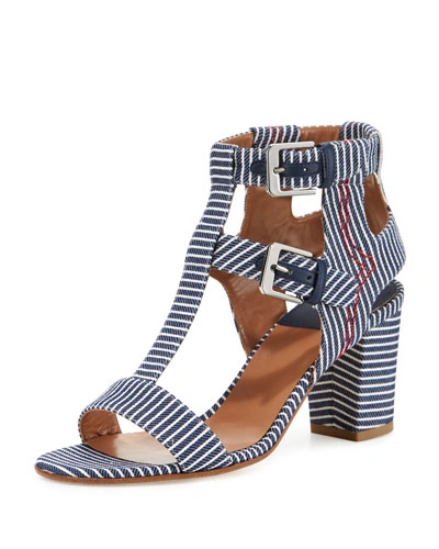 Laurence Dacade Helie Striped Canvas Sandal, Navy