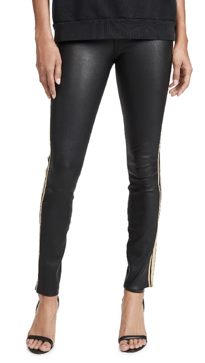 Sprwmn Two-stripe Athletic Leather Ankle Leggings In Black/gold