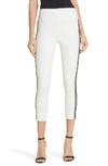 Sprwmn Two-stripe Athletic Leather Capri Leggings In White Black Stripes