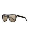 Saint Laurent 50mm Leather Wrapped Flat Top Sunglasses In Black/smoke Solid