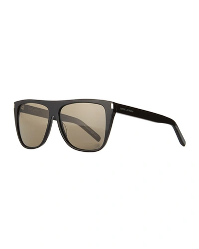 Saint Laurent 50mm Leather Wrapped Flat Top Sunglasses In Black