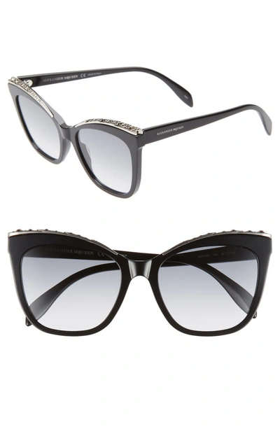 Alexander Mcqueen Cat-eye Acetate Sunglasses W/ Crystal Brows In Black/ Silver Blue