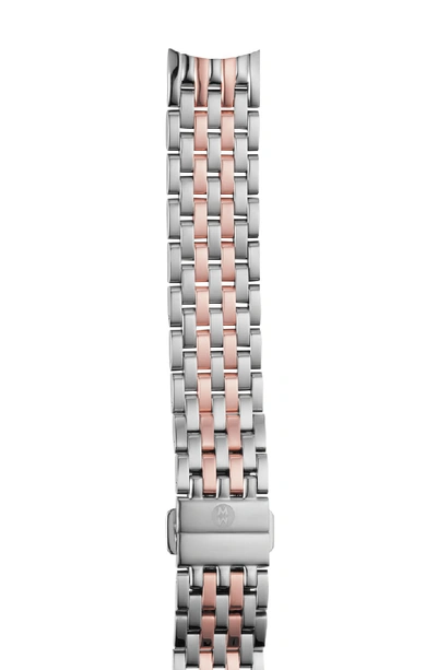 Michele Sidney 18mm Two-tone Watch Bracelet In Silver/ White/ Rose Gold