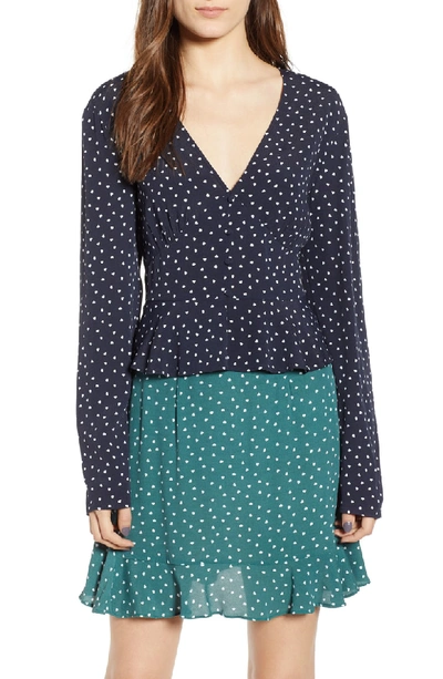 The Fifth Label Amore Heart Print Peplum Top In Navy/ White Heart