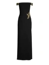 Basix Black Label Hand-painted Off-the-shoulder Column Gown In Black