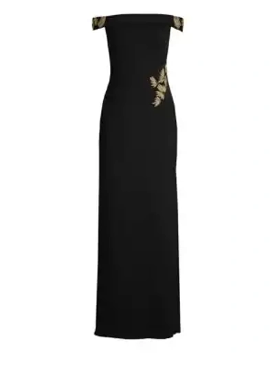 Basix Black Label Hand-painted Off-the-shoulder Column Gown In Black