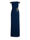 Basix Black Label Women's Hand-painted Off-the-shoulder Column Gown In Navy