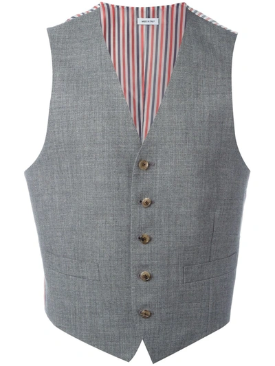 Thom Browne Striped Lateral Waistcoat In Grey