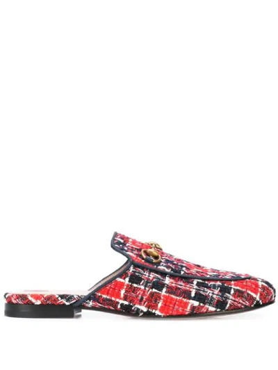 Gucci Princetown Tweed Slippers In Red