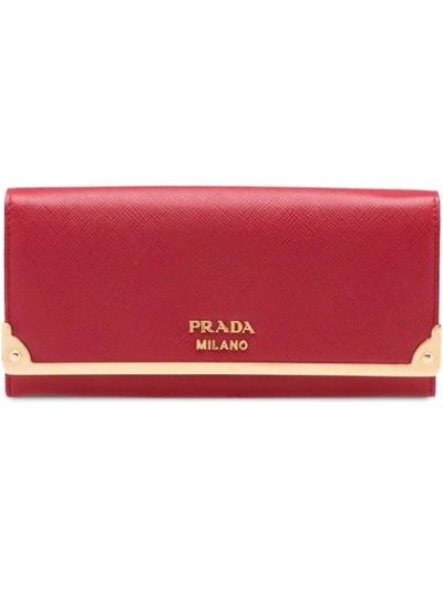 Prada Leather Wallet In Red
