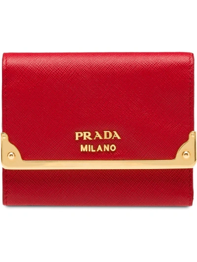 Prada Medium Leather Wallet In Red