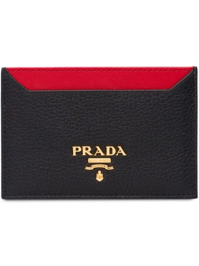 Prada Logo Contrast Cardholder Wallet In Black