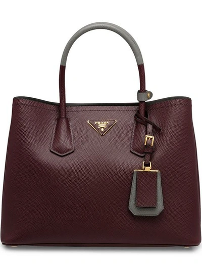 Prada Saffiano Double Tote Bag - Red