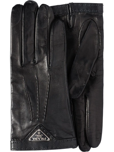Prada Logo-plaque Slip-on Gloves In Black