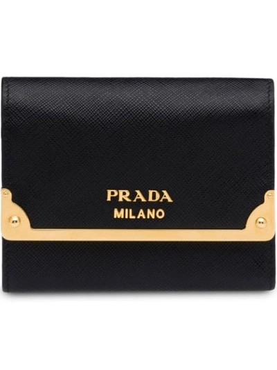 Prada Medium Logo Wallet In Black