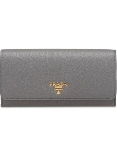 Prada Logo-plaque Continental Wallet In Grey