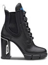 Prada Laced Leather Booties - Black