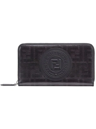 Fendi Zip-around Ff Motif Wallet In Black