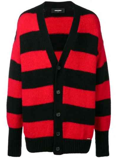 Dsquared2 Horizontal Stripes Cardigan In Black