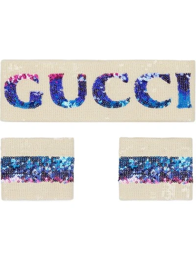 Gucci Super-shine Sequin Headband & Cuff Set In Creme Multi