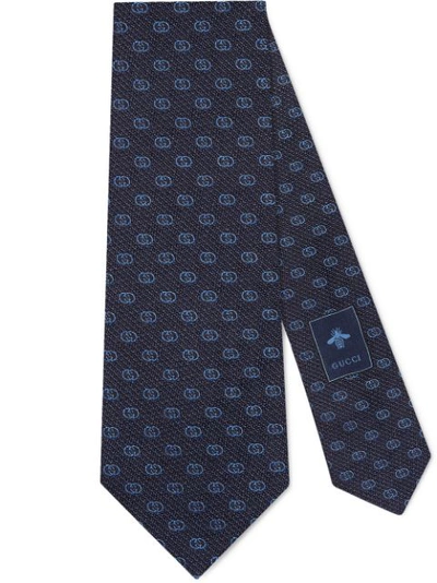 Gucci Silk Tie With Gg Pattern In Blue