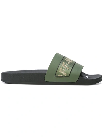 Off-white Industrial Logo-embroidered Sliders In Green