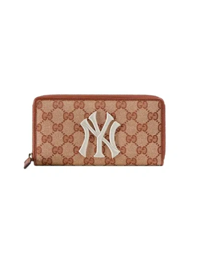 Gucci Original Gg Zip Around Wallet With New York Yankees Patch™ In Neutrals