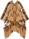 Gucci Reversible Gg Wool Poncho In Brown