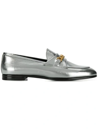 Tom Ford Laminated Chain Loafers In Silver