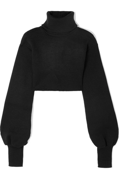 Orseund Iris Cropped Ribbed-knit Turtleneck Sweater In Black