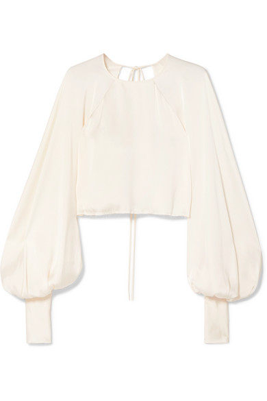 Orseund Iris Drama Cropped Satin Blouse In Cream | ModeSens