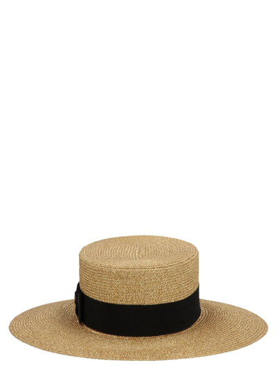 Gucci Grosgrain-trimmed Glittered Straw Hat In Gold