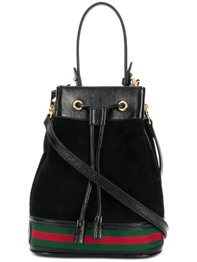 Gucci Ophidia Mini Textured Leather-trimmed Suede Bucket Bag In Black