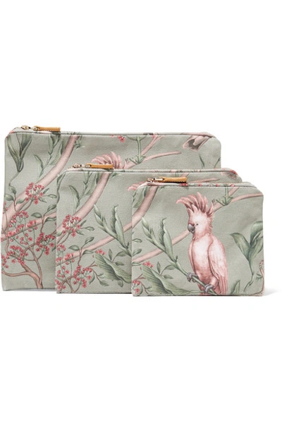 Aerin Beauty Johanna Ortiz Green Bird Set Of Three Printed Canvas Cosmetics Cases