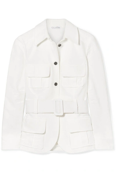Oscar De La Renta Belted Cotton-cloqué Jacket In White