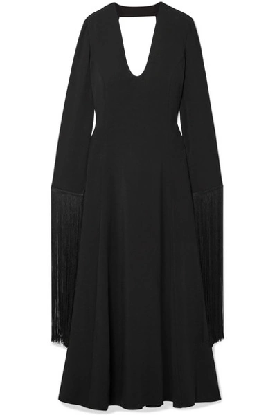 Stella Mccartney Fringed Open-back Crepe Maxi Dress In Black